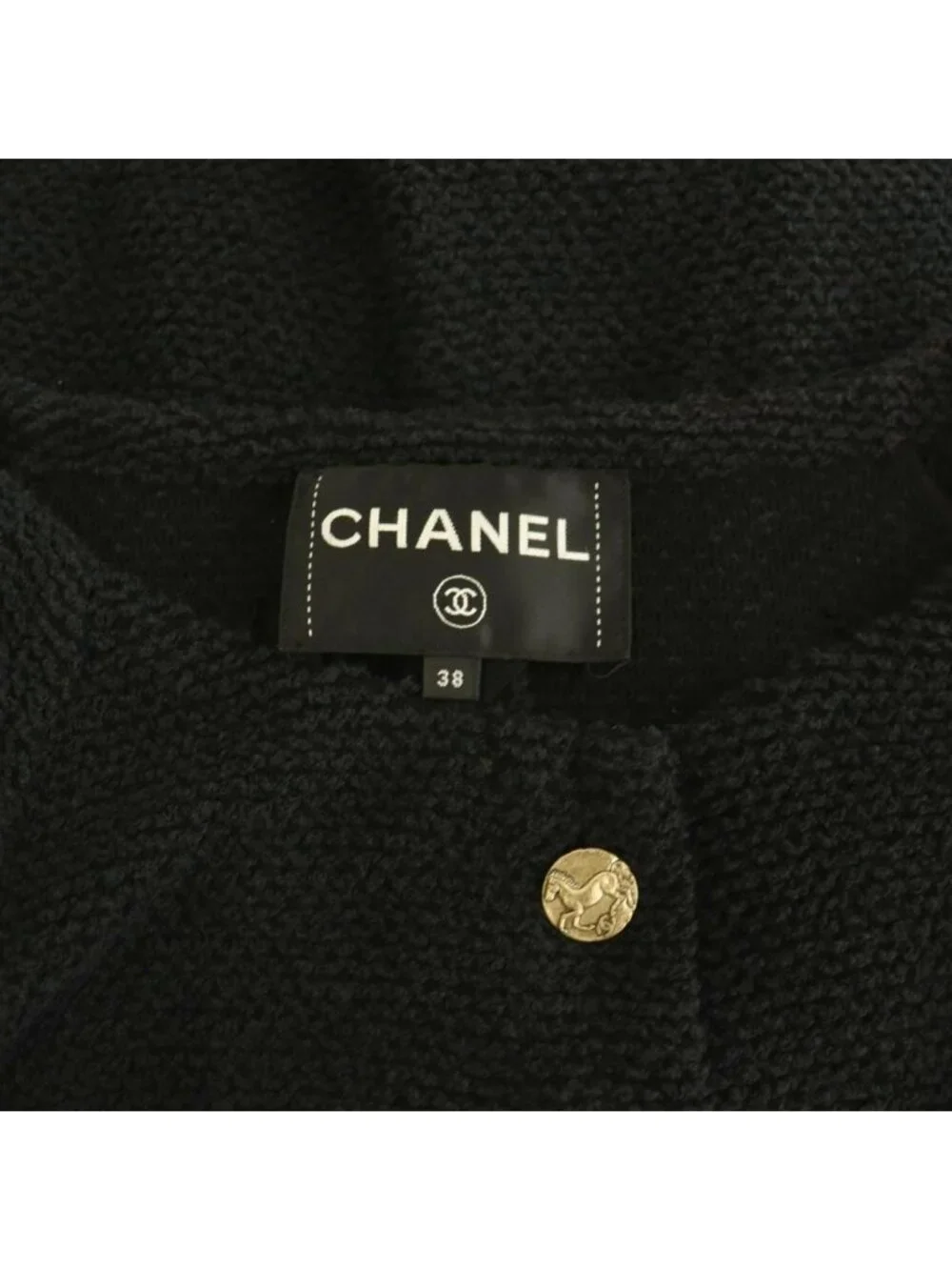 Chanel 18c Hose Button Tweed Cardigan 3/4 Sleeve 38 Black